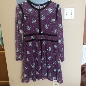 Purple long sleeve lace dress - M